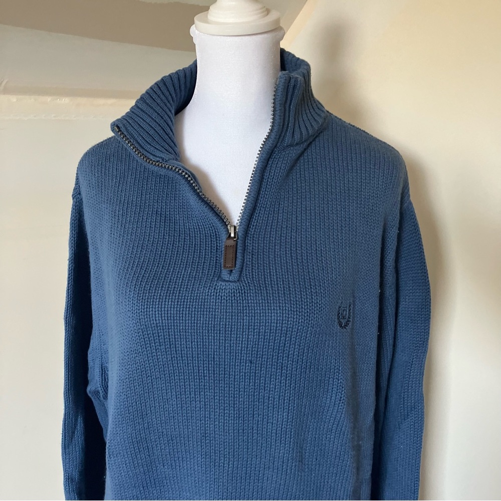 Chaps Mens Blue Knit Long Sleeve Quarter Zip V neck Sweater size Medium - Picture 4 of 7